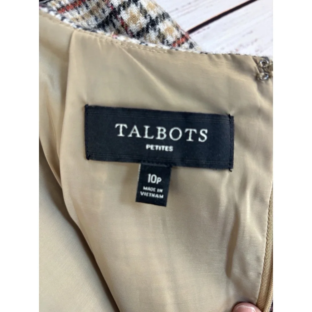 Talbots Wool Plaid Pencil Skirt Beige Red Black 10P M Lined Academia Timeless
